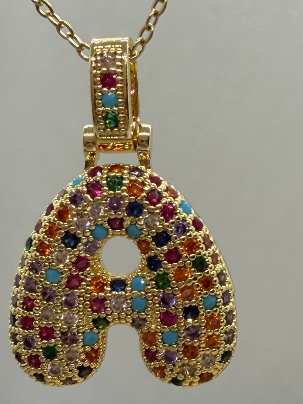 Multicolor Pave Gemstone Gold Pendant Necklace - Women Jewelry